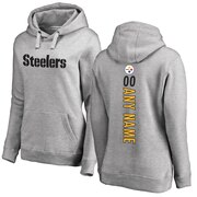 Add Pittsburgh Steelers NFL Pro Line Women's Personalized Backer Pullover Hoodie - Ash To Your NFL Collection