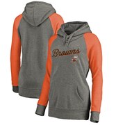 Add Cleveland Browns NFL Pro Line by Fanatics Branded Women's Timeless Collection Rising Script Tri-Blend Raglan Pullover Hoodie - Ash To Your NFL Collection