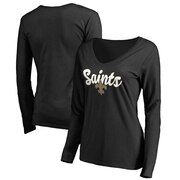 Add New Orleans Saints NFL Pro Line Women's Freehand V-Neck Long Sleeve T-Shirt - Black To Your NFL Collection