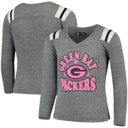 Add Green Bay Packers New Era Girls Youth Total Touchdown Tri-Blend V-Neck Long Sleeve T-Shirt - Gray To Your NFL Collection