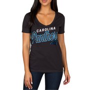 Add Carolina Panthers Women's Red Zone Script V-Neck T-Shirt - Black To Your NFL Collection