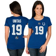 Add Johnny Unitas Indianapolis Colts Majestic Women's Hall of Fame Fair Catch V T-Shirt - Royal To Your NFL Collection