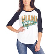 Add Miami Dolphins Women's Play Action Vintage 3/4-Sleeve Raglan T-Shirt - White/Black To Your NFL Collection