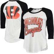 Add Cincinnati Bengals Women's Play Action Vintage 3/4-Sleeve Raglan T-Shirt - White/Black To Your NFL Collection