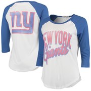 Add New York Giants Women's Play Action Vintage 3/4-Sleeve Raglan T-Shirt - White/Royal To Your NFL Collection