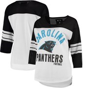 Add Carolina Panthers G-III 4Her by Carl Banks Women's First Team Three-Quarter Sleeve Mesh T-Shirt - White/Black To Your NFL Collection