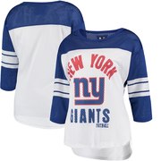 Add New York Giants G-III 4Her by Carl Banks Women's First Team Three-Quarter Sleeve Mesh T-Shirt - White/Royal To Your NFL Collection