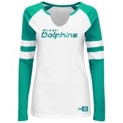 Add Miami Dolphins Majestic Women's Coin Toss V-Notch Long Sleeve T-Shirt - White To Your NFL Collection