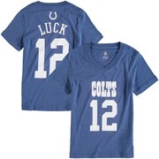 Add Andrew Luck Indianapolis Colts Girl's Youth Tri-Blend Mainliner V-Neck Name & Number T-Shirt - Royal To Your NFL Collection