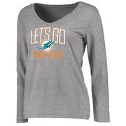 Add Miami Dolphins NFL Pro Line Women's Team Chant Long Sleeve V-Neck T-Shirt - Heathered Gray To Your NFL Collection