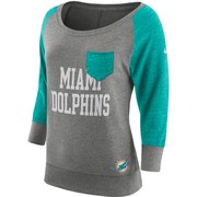 Add Miami Dolphins Nike Women's Tailgate Vintage Raglan 3/4-Sleeve T-Shirt - Heathered Gray/Aqua To Your NFL Collection