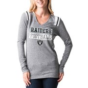 Add Oakland Raiders 5th & Ocean by New Era Women's Block Letter Tri-Blend Long Sleeve V-Neck T-Shirt - Heathered Gray To Your NFL Collection