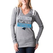 Add Carolina Panthers 5th & Ocean by New Era Women's Block Letter Tri-Blend Long Sleeve V-Neck T-Shirt - Heathered Gray To Your NFL Collection