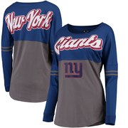 Add New York Giants 5th & Ocean by New Era Women's Athletic Varsity Long Sleeve T-Shirt - Royal/Charcoal To Your NFL Collection