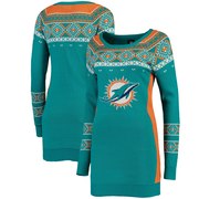 Add Miami Dolphins Klew Women's Big Logo Ugly Sweater Dress - Aqua To Your NFL Collection