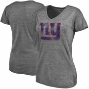 Add New York Giants NFL Pro Line by Fanatics Branded Women's Distressed Primary Logo Tri-Blend V-Neck T-Shirt - Heathered Gray To Your NFL Collection