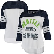 Add Seattle Seahawks G-III 4Her by Carl Banks Women's First Team Three-Quarter Sleeve Mesh T-Shirt - White/College Navy To Your NFL Collection