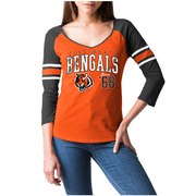 Add Cincinnati Bengals 5th & Ocean by New Era Women's Blind Side 3/4-Sleeve Raglan V-Neck T-Shirt - Orange/Black To Your NFL Collection