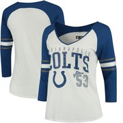 Add Indianapolis Colts 5th & Ocean by New Era Women's Blind Side 3/4-Sleeve Raglan V-Neck T-Shirt - White/Royal To Your NFL Collection