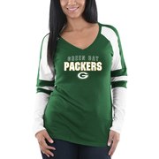 Add Green Bay Packers Majestic Women's Coin Toss Long Sleeve T-Shirt - Green/White To Your NFL Collection