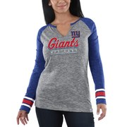 Add New York Giants Majestic Women's Lead Play Long Sleeve V-Notch T-Shirt - Heathered Gray/Heathered Royal To Your NFL Collection