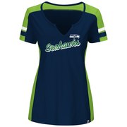 Add Seattle Seahawks Majestic Women's Pride Playing Notch Neck T-Shirt - College Navy/Neon Green To Your NFL Collection