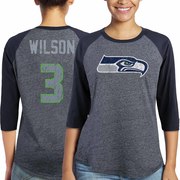 Add Russell Wilson Seattle Seahawks Majestic Women's Player Name & Number Tri-Blend Three-Quarter Sleeve T-Shirt - College Navy To Your NFL Collection