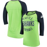 Add Seattle Seahawks 5th & Ocean by New Era Women's Novelty 3/4-Sleeve Scoop Neck T-Shirt - Neon Green/College Navy To Your NFL Collection