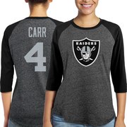 Order Derek Carr Oakland Raiders Majestic Women's Player Name & Number Tri-Blend Three-Quarter Sleeve T-Shirt - Black at low prices.