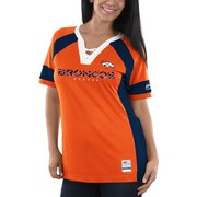 Add Denver Broncos Majestic Women's Draft Me V-Neck T-Shirt - Orange/Navy To Your NFL Collection