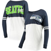 Add Seattle Seahawks 5th & Ocean by New Era Women's Team Logo Athletic Varsity Long Sleeve T-Shirt - College Navy/White To Your NFL Collection