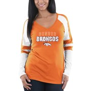 Add Denver Broncos Majestic Women's Coin Toss Long Sleeve T-Shirt - Orange/White To Your NFL Collection