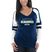 Add Seattle Seahawks Majestic Women's Coin Toss Long Sleeve T-Shirt - College Navy/White To Your NFL Collection