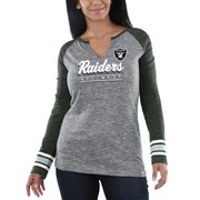 Add Oakland Raiders Majestic Women's Lead Play Long Sleeve V-Notch T-Shirt - Heathered Gray/Charcoal To Your NFL Collection