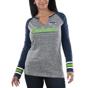 Add Seattle Seahawks Majestic Women's Lead Play Long Sleeve V-Notch T-Shirt - Heathered Gray/Heathered College Navy To Your NFL Collection