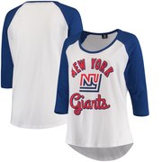 Add New York Giants 5th & Ocean by New Era Women's Plus Size 3/4-Sleeve Raglan T-Shirt - White/Royal To Your NFL Collection