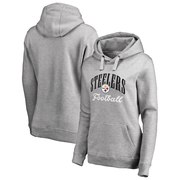 Add Pittsburgh Steelers NFL Pro Line by Fanatics Branded Women's Victory Script Plus Size Pullover Hoodie - Heathered Gray To Your NFL Collection