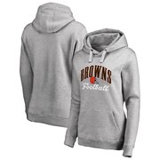 Add Cleveland Browns NFL Pro Line by Fanatics Branded Women's Victory Script Plus Size Pullover Hoodie - Heathered Gray To Your NFL Collection