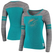 Add Miami Dolphins Women's Juniors Secret Fan Long Sleeve Football T-Shirt - Aqua/Heathered Gray To Your NFL Collection