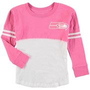 Add Seattle Seahawks 5th & Ocean by New Era Girls Youth Varsity Crew Long Sleeve T-Shirt – White/Pink To Your NFL Collection