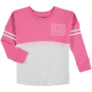 Add New York Giants 5th & Ocean by New Era Girls Youth Varsity Crew Long Sleeve T-Shirt – White/Pink To Your NFL Collection