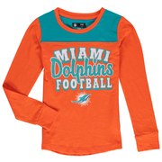 Add Miami Dolphins 5th & Ocean by New Era Girls Youth Glitter Football Long Sleeve T-Shirt – Orange To Your NFL Collection