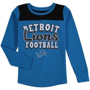 Add Detroit Lions 5th & Ocean by New Era Girls Youth Glitter Football Long Sleeve T-Shirt – Blue To Your NFL Collection