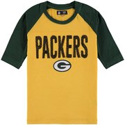 Add Green Bay Packers 5th & Ocean by New Era Girls Youth Sequin 3/4 Sleeve Raglan T-Shirt – Gold To Your NFL Collection