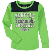 Add Seattle Seahawks 5th & Ocean by New Era Girls Youth Glitter Football Long Sleeve T-Shirt – Neon Green To Your NFL Collection