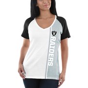 Add Oakland Raiders Majestic Women's The Highlight V-Neck T-Shirt - White/Black To Your NFL Collection