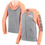 Add Denver Broncos 5th & Ocean by New Era Women's Fleece Tri-Blend Raglan Sleeve Full-Zip Hoodie - Heathered Gray/Orange To Your NFL Collection