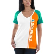 Add Miami Dolphins Majestic Women's The Highlight V-Neck T-Shirt - White/Aqua To Your NFL Collection