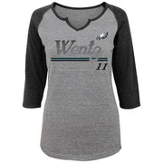 Add Carson Wentz Philadelphia Eagles Women's Juniors Over the Line Player Name & Number Tri-Blend 3/4-Sleeve V-Notch T-Shirt - Heathered Gray/Black To Your NFL Collection