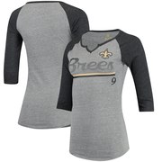 Add Drew Brees New Orleans Saints Women's Juniors Over the Line Player Name & Number Tri-Blend 3/4-Sleeve V-Notch T-Shirt - Heathered Gray/Black To Your NFL Collection